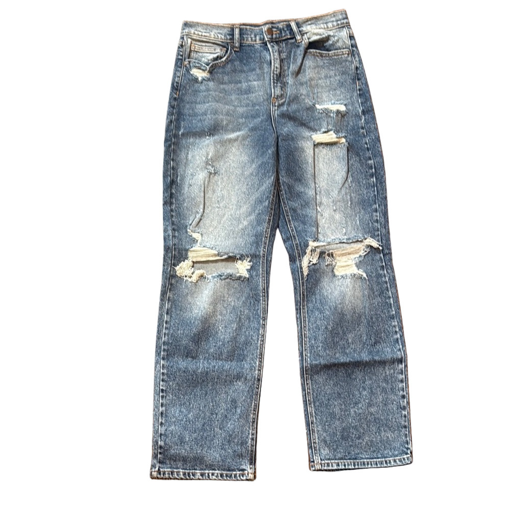 Fashion Nova Distressed Blue Straight-Leg Jeans
